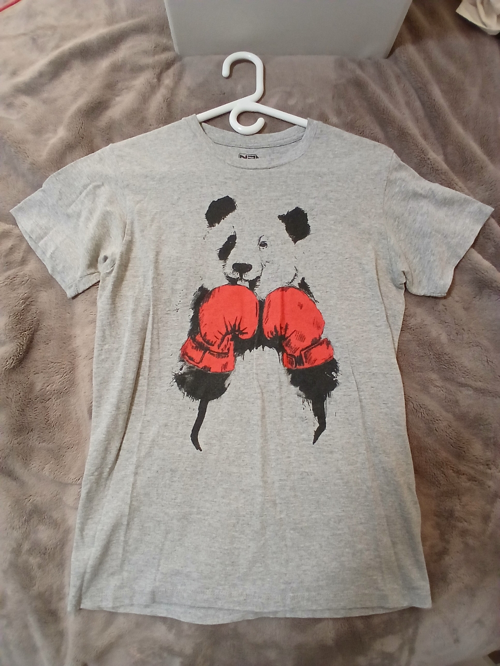 Grey Panda Graphic Tee with Red Boxing Gloves
